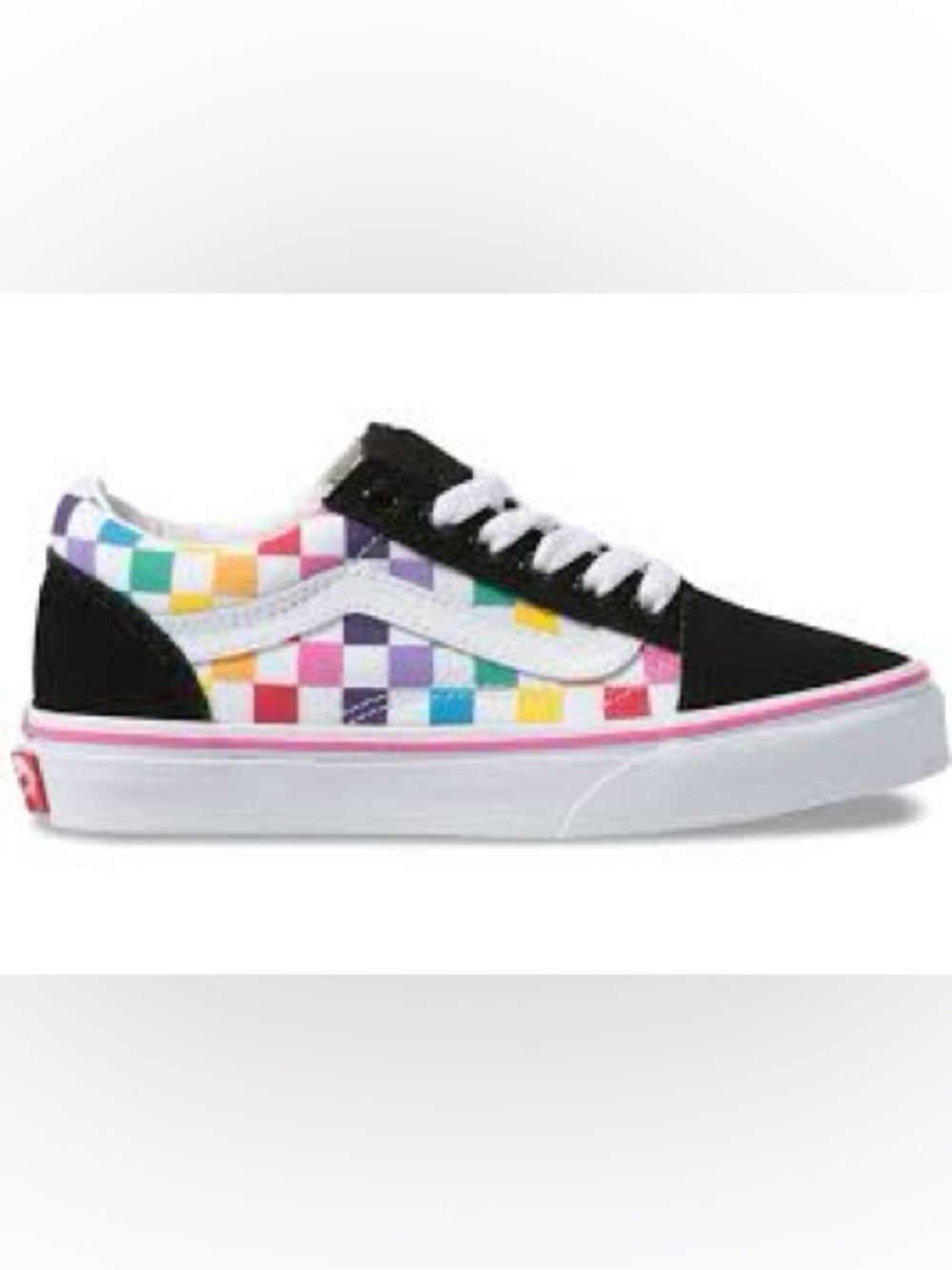 Vans Kids Checkerboard Low Top Sneakers - Black with Rainbow